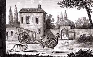 The Rooster, the Cat and the Mouse, Fable by La Fontaine by Emile Joseph Alexandre Gouget