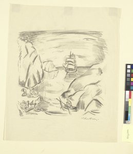 A Bay with a Sailing Ship and Bathing Women by Emile Othon Friesz