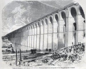 Chaumont Viaduct on the railway from Paris to Mulhouse. Engraving after sketch by Ralph in 