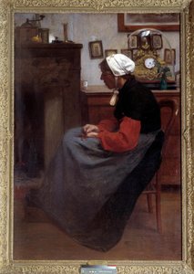 An Old Peasant Asleep on a Chair in a Rustic Interior by Emile Troncy