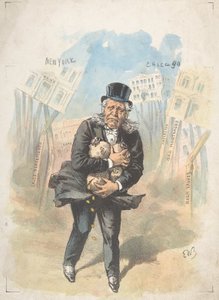 Man Clutching Moneybags While Banks Collapse, late 19th-early 20th century by Emmanuel Wyttenbach