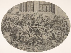 Combat between Amazons and Men in Front of Architectural Arcades by Enea Vico