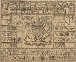 Coats of Arms with Corner Portraits of Henry VII, Henry VIII, Edward VI, and Mary by English 16th Century