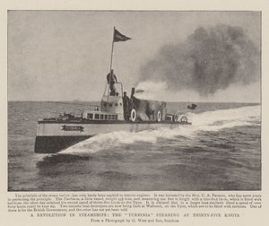 A Revolution in Steamships, the Turbinia Steaming at Thirty-Five Knots by English Photographer