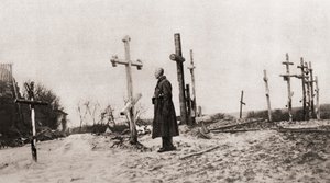 A Russian Soldier at the Grave of a Comrade-in-Arms During World War One, from The Illustrated War News, 1915