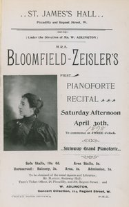 Advertisement for a Concert by Fannie Bloomfield-Zeisler by English Photographer
