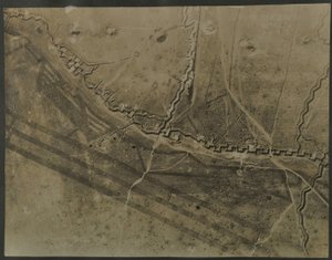 Aerial photograph with WWI trenches, 1918 by English Photographer