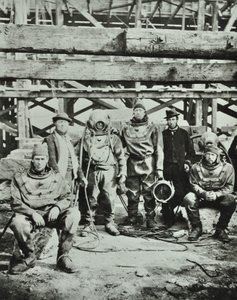 Blackfriars Bridge: Construction Workers Pose with Equipment, 1869