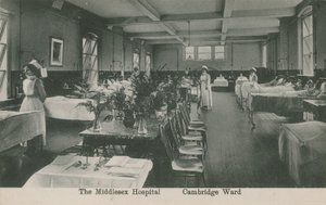 Cambridge Ward, The Middlesex Hospital, London. Postcard sent 16 August 1913.