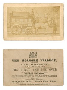 Card commemorating first omnibus driven across the Holborn Viaduct, 6 November 1869 by English Photographer