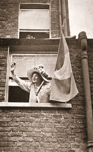 Christabel Pankhurst Waving to the Hunger Strikers from a House Overlooking Holloway Prison by English Photographer