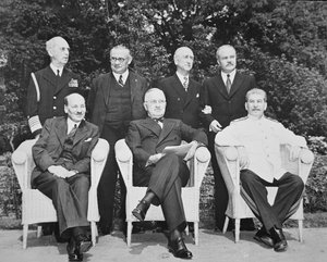 Clement Attlee, President Harry S. Truman, and Joseph Stalin at the Potsdam Conference