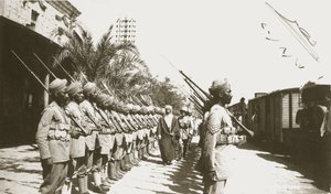 Emir Faisal at Lydda Station, Palestine, with Sir Herbert Samuel