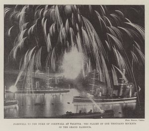 Farewell to the Duke of Cornwall at Valetta, the Flight of One Thousand Rockets in the Grand Harbour by English Photographer