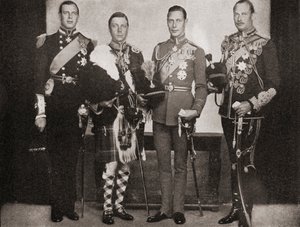 Four of the five sons of King George V, from left to right, Prince George, Duke of Kent, King Edward VIII, later Duke of Windsor, Prince Albert, Duke of York, later King George VI, Prince Henry, Duke by English Photographer