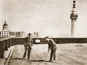 Golf practice for office workers on the roof of Adelaide House, from Wonderful London, published 1926-27 by English Photographer
