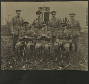 Group portrait of seven men in military uniform, 1914-18