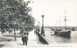 HMS Buzzard moored alongside Victoria Embankment by English Photographer