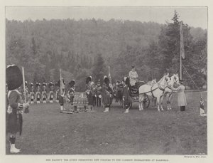 Her Majesty the Queen presenting New Colours to the Cameron Highlanders at Balmoral by English Photographer