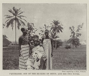 Iquobasimi, Son of the Ex-King of Benin, and His Two Wives by English Photographer