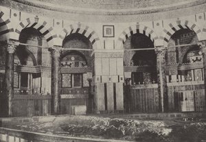 Interior of the Mosque of Omar, standing over the rock where Abraham is thought to have offered by English Photographer