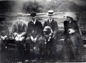 James and Lytton Strachey with Thoby, Adrian and Virginia Stephen in Fritham, Hampshire, 1901 by English Photographer