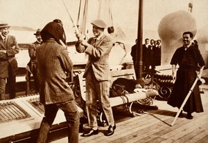 King Edward VIII Testing a Japanese Fencing Helmet, 1922