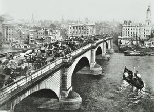 London Bridge: Horse-Drawn Traffic on the Bridge, 1895 by English Photographer