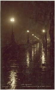 London, the Embankment on a wet night by English Photographer