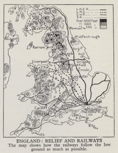 Map showing how railways in England follow the low ground as much as possible by English Photographer