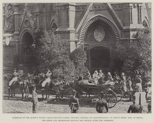 Marriage of the Queens Eldest Great-Granddaughter, Princess Feodora of Saxe-Meiningen, to Prince Henry XXX of Reuss, the Bride and Bridegroom leaving the Church after the Ceremony by English Photographer