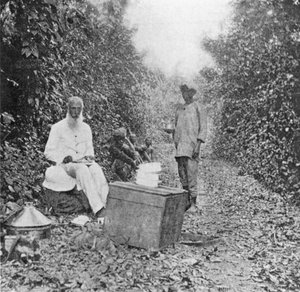 Mid-day Halt on the March, from Under the African Sun; Under the African Sun; A Description of Native Races in Uganda, Sporting Adventures and Other Experiences, by William John Ansorge, 1899 by English Photographer