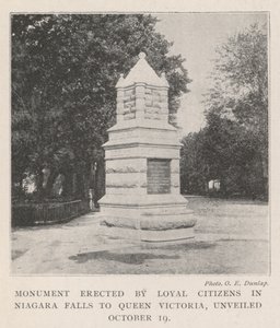 Monument erected by Loyal Citizens in Niagara Falls to Queen Victoria, unveiled 19 October by English Photographer