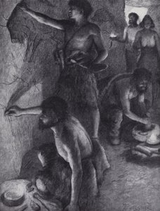 Paleolithic people creating cave paintings by English Photographer