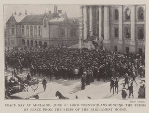 Peace Day at Adelaide, 2 June, Lord Tennyson announcing the Terms of Peace from the Steps of the Parliament House by English Photographer