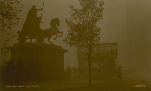 Postcard with an image of London in the smog by English Photographer
