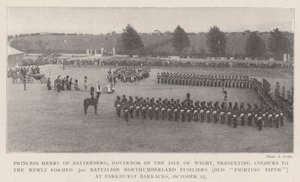Princess Henry of Battenberg, Governor of the Isle of Wight, presenting Colours to the Newly Formed 3rd Battalion Northumberland Fusiliers (Old Fighting Fifth) at Parkhurst Barracks, 25 October by English Photographer