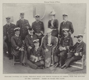 Princess Victoria of Wales, Princess Marie and Prince Nicholas of Greece, with the Officers of the Osborne, taken on Board the Yacht by English Photographer