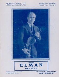 Programme for Mischa Elman Recital, Queens Hall, on 8 March 1922 by English Photographer