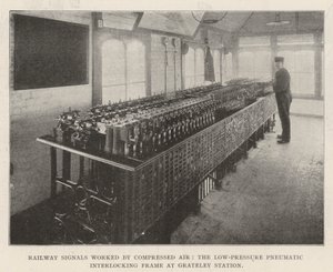 Railway Signals worked by Compressed Air, the Low-Pressure Pneumatic Interlocking Frame at Grateley Station by English Photographer