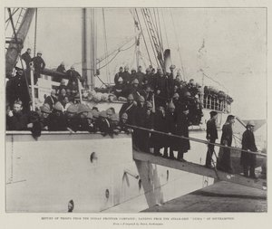 Return of Troops from the Indian Frontier Campaign, landing from the Steam-Ship Nubia at Southampton by English Photographer
