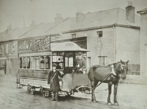 Single-horse car of the Croydon Tramways Company at the Red Deer terminus