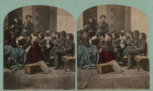Stereoscopic Image Depicting a Teacher Writing on a Blackboard