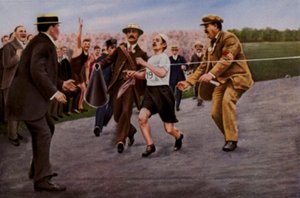 Dorando Pietri Helped Across the Finish Line at the 1908 Olympics by English Photographer