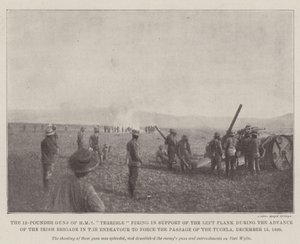 The 12-Pounder Guns of HMS Terrible firing in Support of the Left Flank during the Advance of the Irish Brigade in the Endeavour to force the Passage of the Tugela, 15 December 1899 by English Photographer