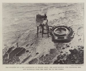 The Building of a New Lighthouse at Beachy Head, the Rope Railway, for conveying Men and Materials from the Cliff Top to the Works by English Photographer