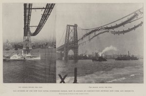 The Burning of the New East River Suspension Bridge, now in Course of Construction between New York and Brooklyn by English Photographer
