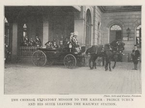 The Chinese Expiatory Mission to the Kaiser, Prince Tchun and His Suite Leaving the Railway Station by English Photographer