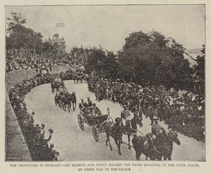 The Festivities in Hungary, His Majesty and Count Szapary the Prime Minister, in the State Coach, on their Way to the Palace by English Photographer