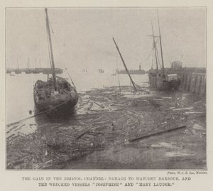 The Gale in the Bristol Channel, Damage to Watchet Harbour, and the Wrecked Vessels Josephine and Mary Lauder by English Photographer